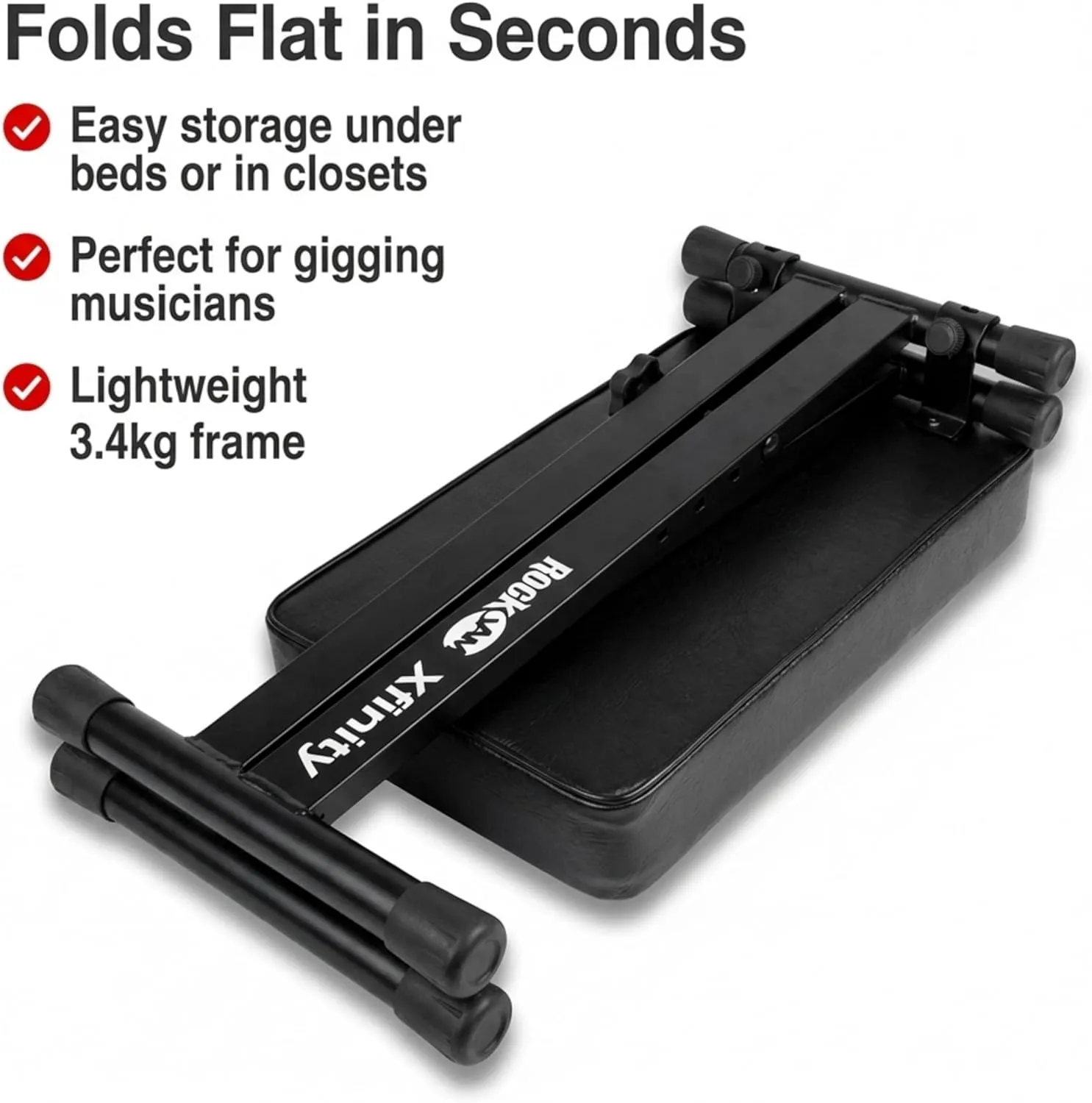 RockJam KB100 keyboard bench folded flat for storage and transport