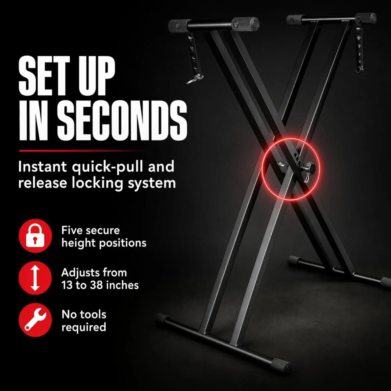 RockJam RJX29 black double-braced steel X-frame keyboard stand