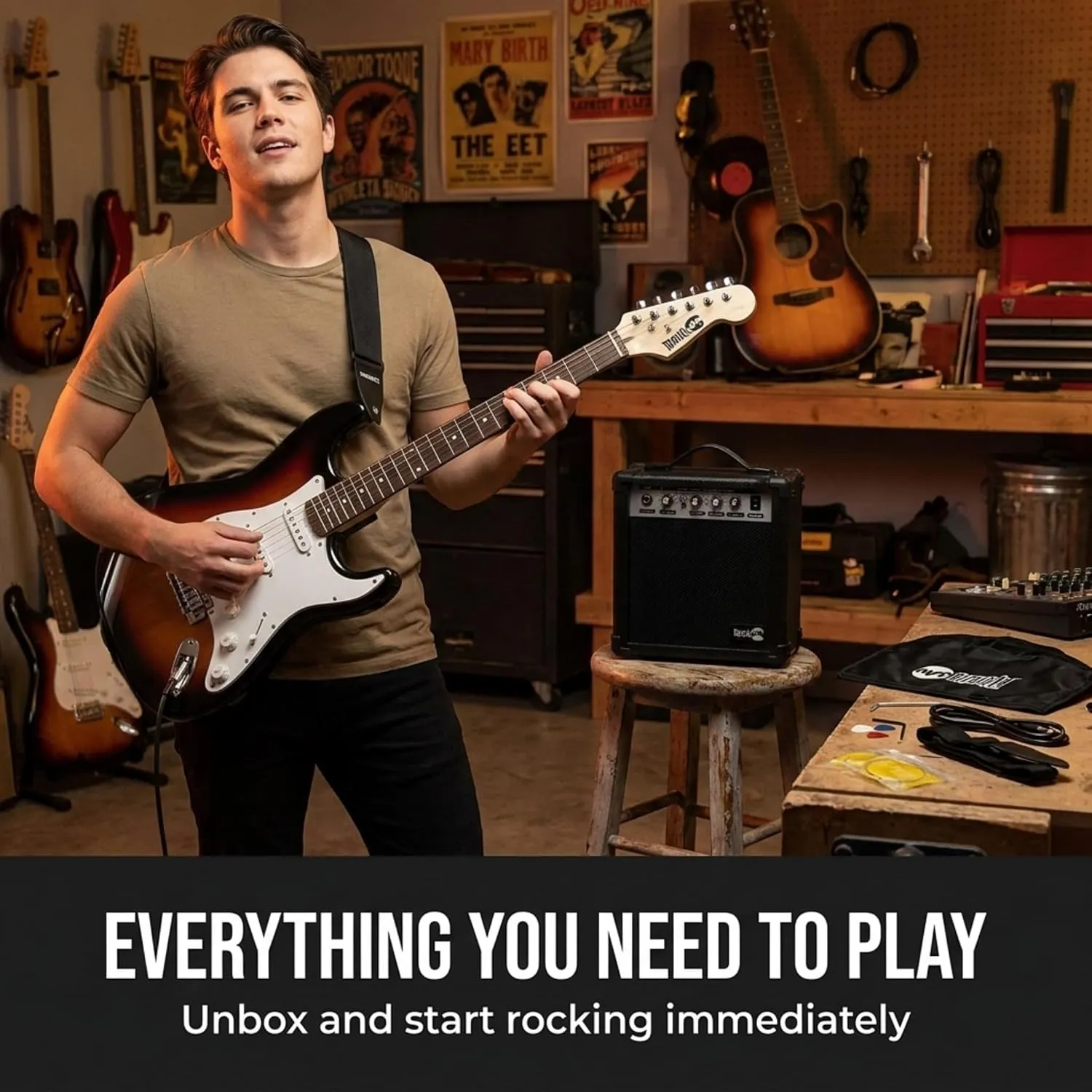 RockJam electric guitar and amplifier starter kit in use