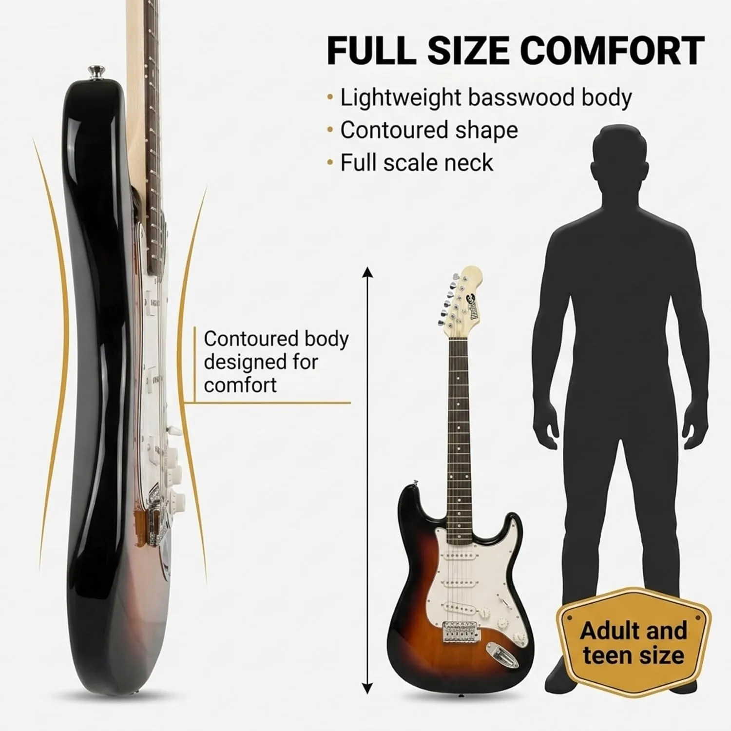 RockJam full-size electric guitar with lightweight contoured body