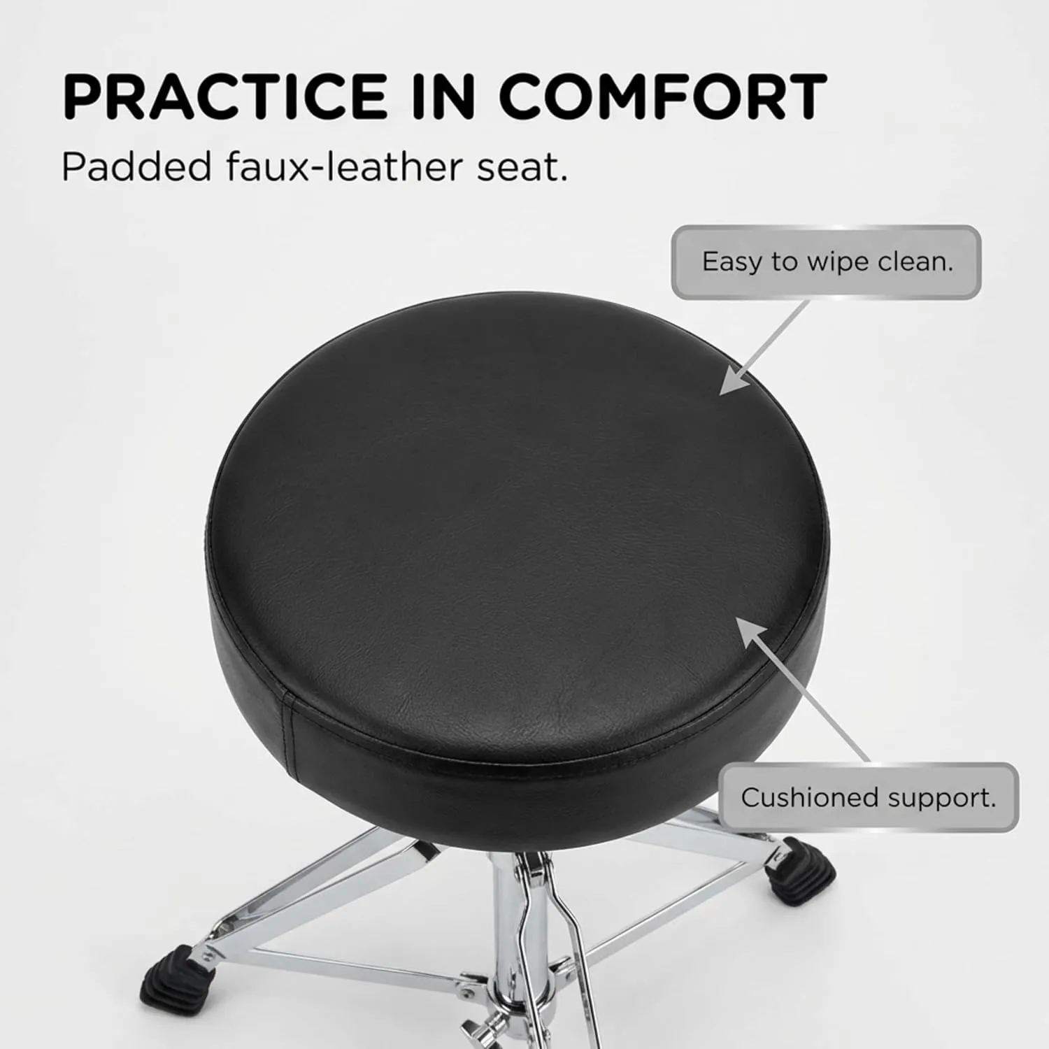 RockJam DP-001 padded black faux-leather drum throne seat with cushioned support